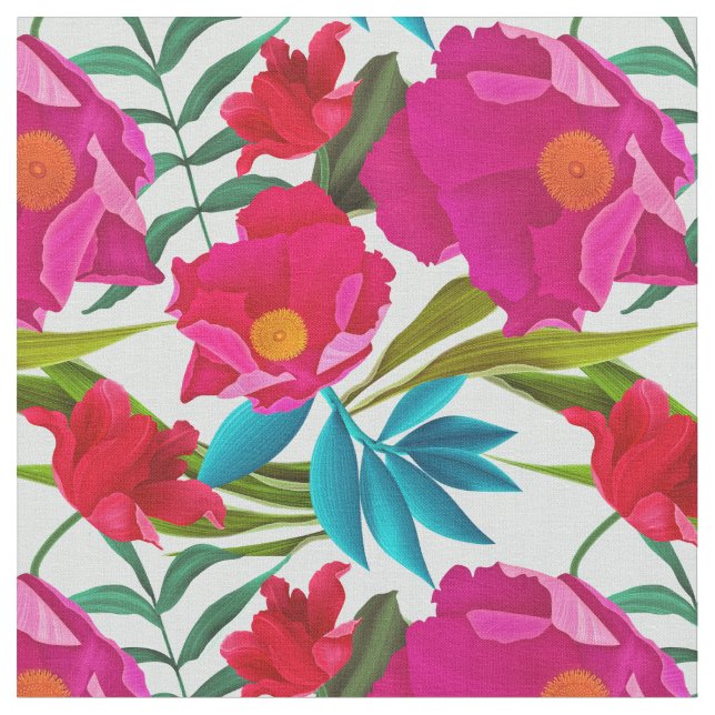 Rosa och rödblommor tyg (Närbild)