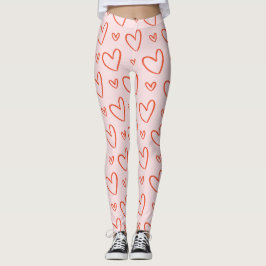 Rosa- och rödhjärtan leggings