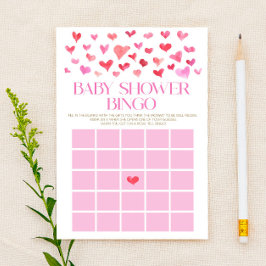 Rosa och rödhjärter Bingo Baby Shower-spel Brevpapper