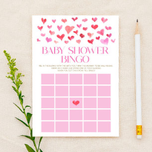 Rosa och rödhjärter Bingo Baby Shower-spel Brevpapper
