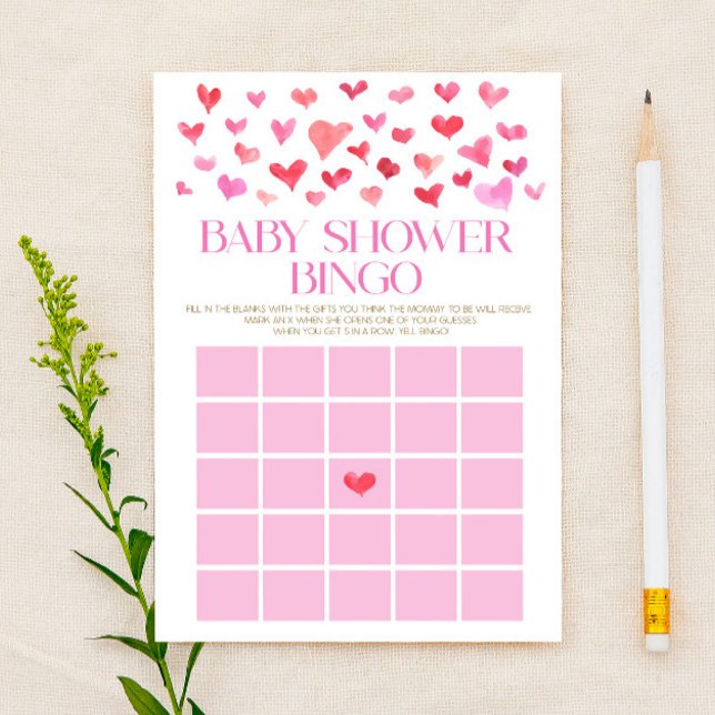 Rosa och rödhjärter Bingo Baby Shower-spel Brevpapper (Skapare uppladdad)