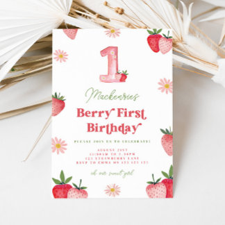 Rosa och rödjordgubbsbär Daisy Berry Första födels Inbjudningar