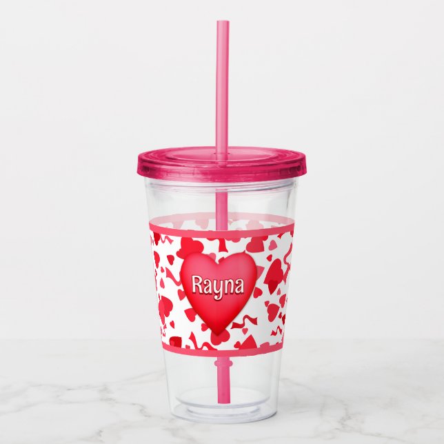 Rosa och rödkonfetti Hearts Mönster Personlig Take Away Mugg (Framsida)