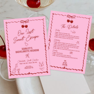 Rosa och rödkörsbär Bachelorette Helg Itinerary Inbjudningar