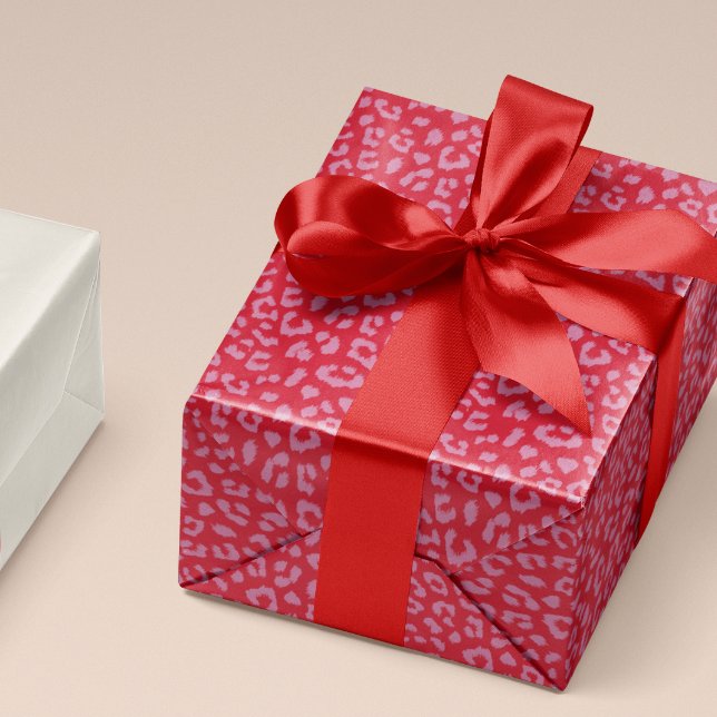 Rosa och rödleopard Skriv ut Mönster Presentpapper (pink on red leopard print gift wrapping paper roll)
