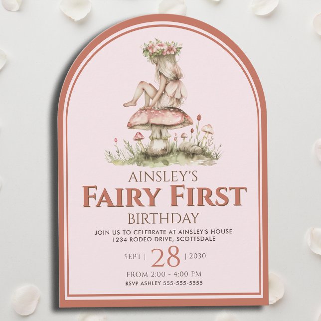 Rosa och rödmjölk första arken första födelsedag P Inbjudningar (Skapare uppladdad)