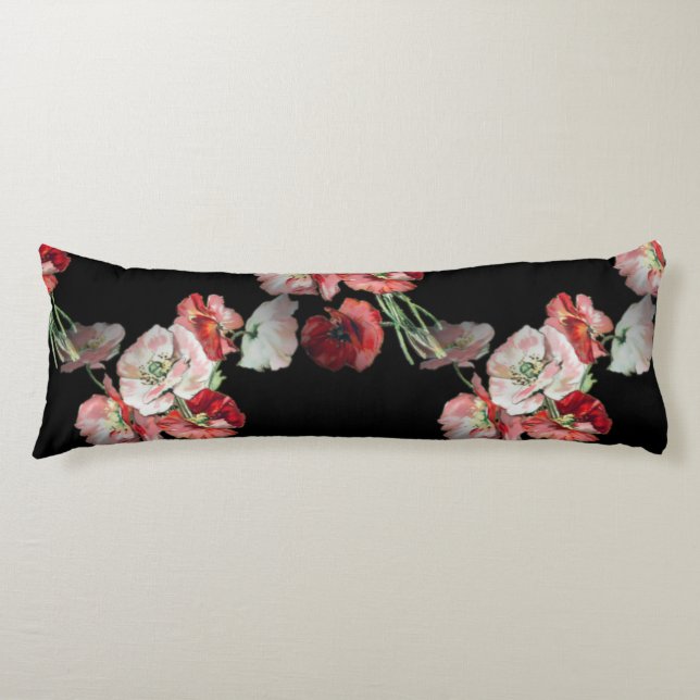 Rosa och rödpoppies Mönster Anpassningsbar Kroppskudde (Framsidan)