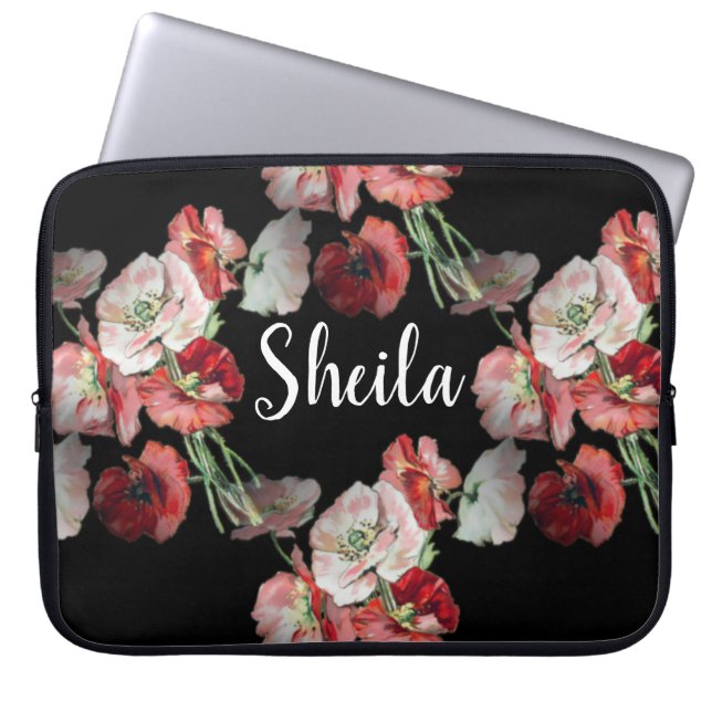 Rosa och rödpoppies Mönster Anpassningsbar Laptop Fodral (Framsidan)