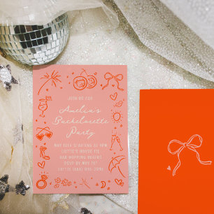 Rosa och rödsketch Bachelorette Helg Party Inbjudningar