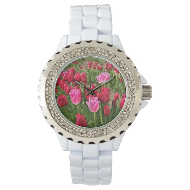Rosa och rödtulpaner armbandsur (Framsida)