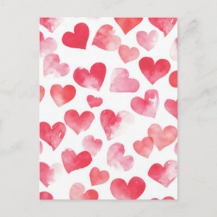 Rosa och rödvattenfärg Heart Valentinens Hälsning Vykort