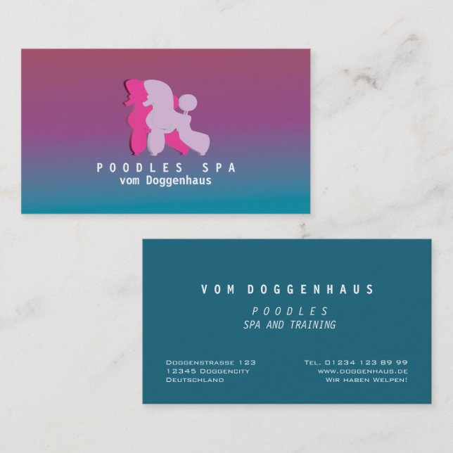 Rosa och Ros Pudel Par Affärs Kort (Fram/baksida)