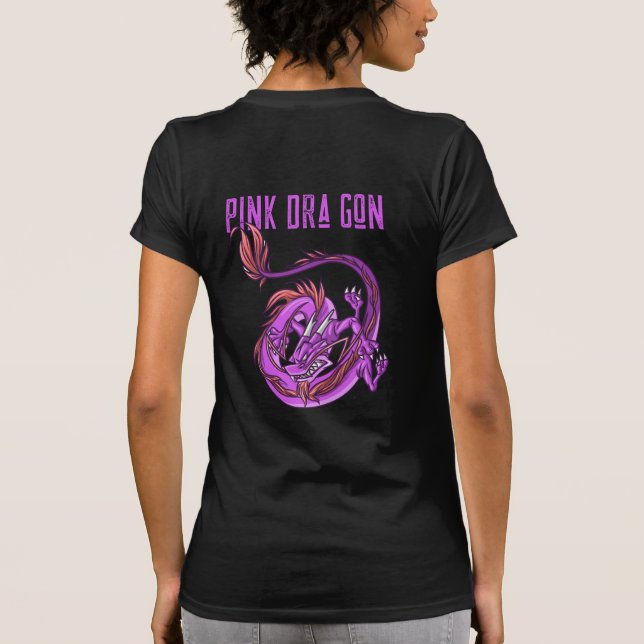 Rosa och Rosa Dra Gon - Tecknad Stil Dragon T Shirt (Baksida)