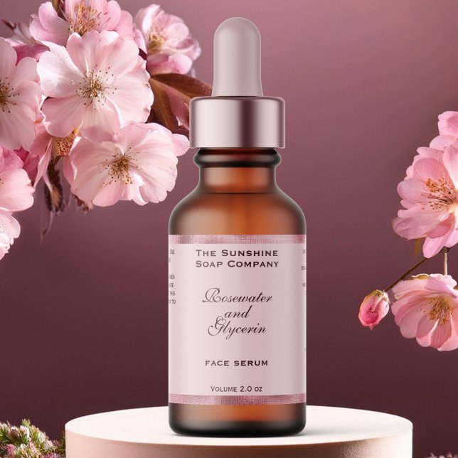 Rosa och Rosa Foil Cosmetics Dropper Flaska Adressetikett (Skapare uppladdad)