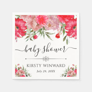 Rosa och rosablommor sommarblommor baby shower pappersservett