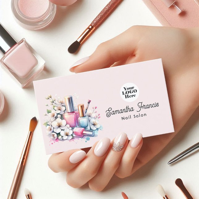 Rosa och rosafärgade nagelsalong visitkort (Pink and Blush Nail Salon Business Card)