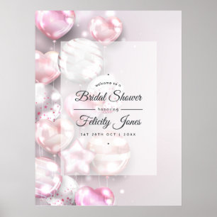 Rosa och roséguld ballonger Bröllopsfest välkomsts Poster