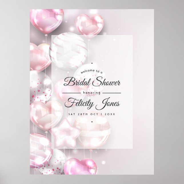 Rosa och roséguld ballonger Bröllopsfest välkomsts Poster (Framsidan)