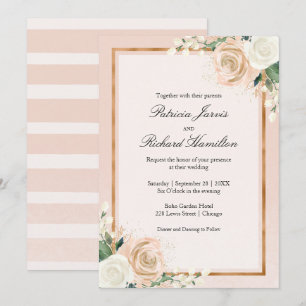 Rosa och Roséguld Blommig Elegant Bröllop Inbjudningar