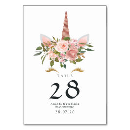 Rosa och Roséguld Blommig Enhörning Babykalas Bordsnummer