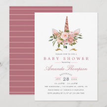 Rosa och Roséguld Blommig Enhörning Babykalas