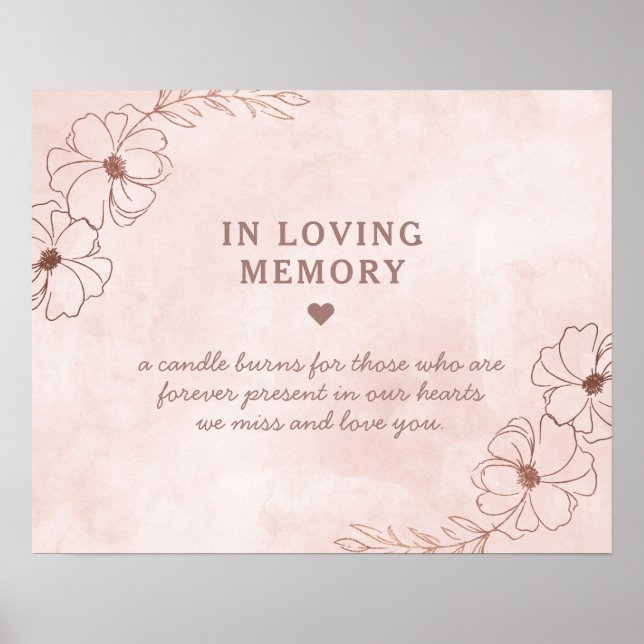 Rosa och roséguld folie "In Loving Memory"-skylt Poster (Framsidan)