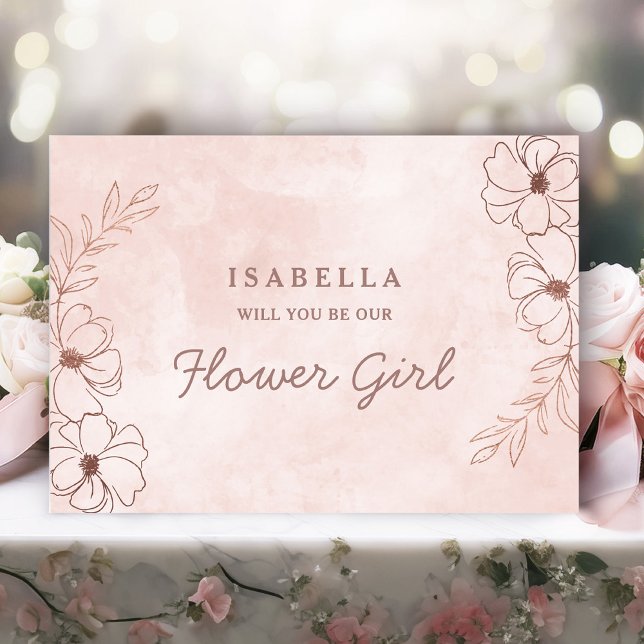 Rosa och roséguld förslag till blomsterflicka-kort (Make your flower girl feel special with this Elegant Flower Girl Proposal Card.)