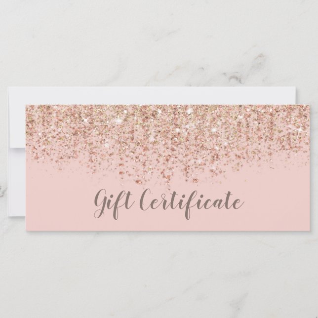 Rosa och roséguld glitter presentcertifikat (Framsida)
