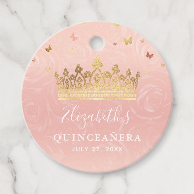 Rosa och Roséguld Krona Tack-gåva Gåvor Etiketter (Framsida)