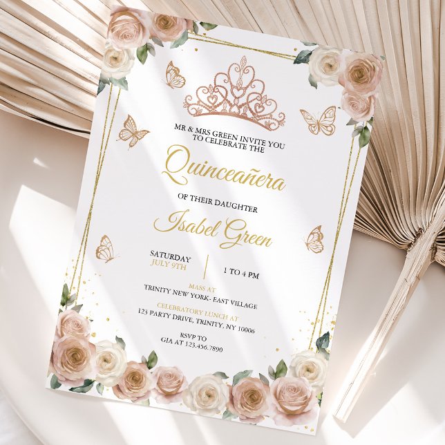 Rosa och roséguld Quinceañera Inbjudningar (Skapare uppladdad)