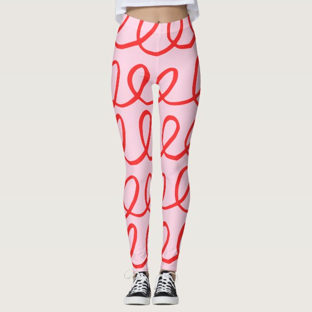 Rosa- och rött Abstrakt Leggings (Framsida)
