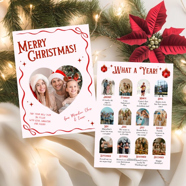 Rosa och rött bläddringsår i julgranen julkort (Skapare uppladdad)