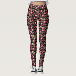 Rosa- och rött Blommigt Tulip Allt-over-Print Legg Leggings