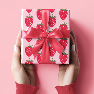 Rosa och rött med jordgubbsbär Mönster Presentpapper