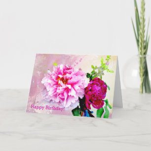 Rosa- och rött peonies-kort för födelsedagshälsnin kort
