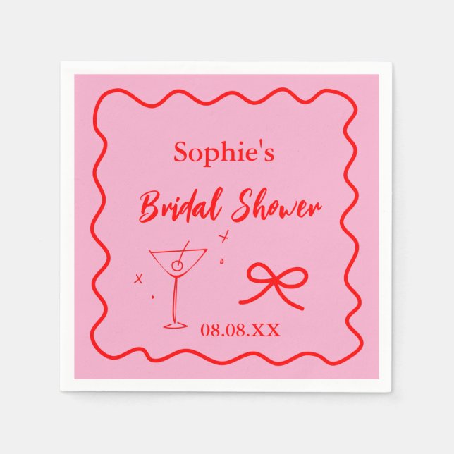 Rosa och rött retro Vågigt kapsvansknyppor Pappersservett (Framsidan)