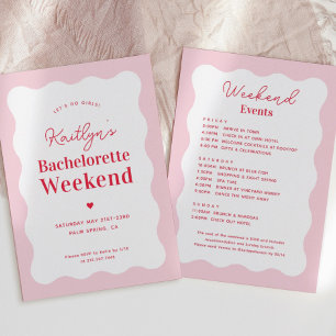Rosa och rött Vågigt Bachelorette Helg Itinerary Inbjudningar