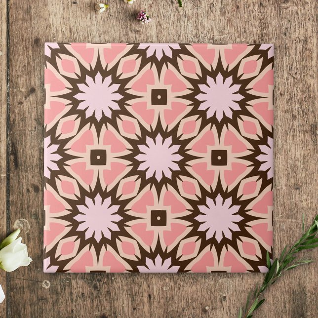 Rosa och rund etnisk mosaik Geometric Mönster Kakelplatta (Skapare uppladdad)