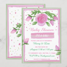 Rosa och Sage Watercolor Ro Girl Baby Shower