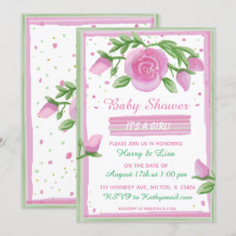 Rosa och Sage Watercolor Ro Girl Baby Shower Inbjudningar