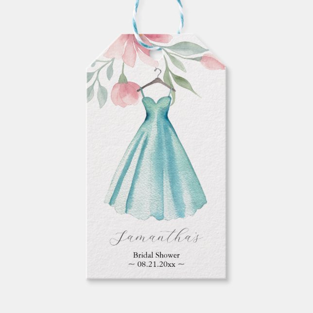 Rosa och salvia blå blomsterbröllopsduschteman presentetikett (Framsidan)