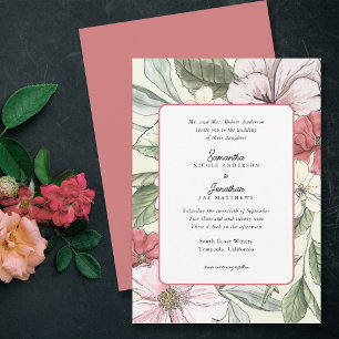 Rosa och sänkt Blommigt Bröllop Inbjudningar