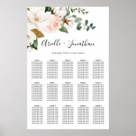  Rosa och sätesdiagram för vit Blommigt i Bröllop Poster