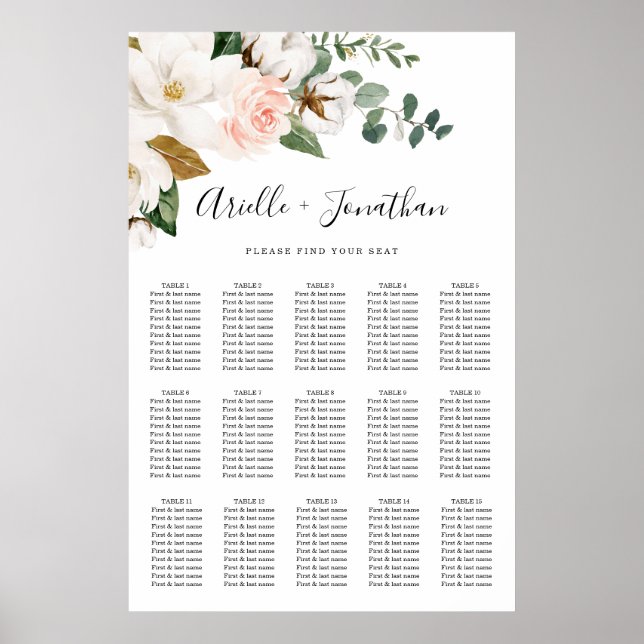  Rosa och sätesdiagram för vit Blommigt i Bröllop Poster (Framsidan)