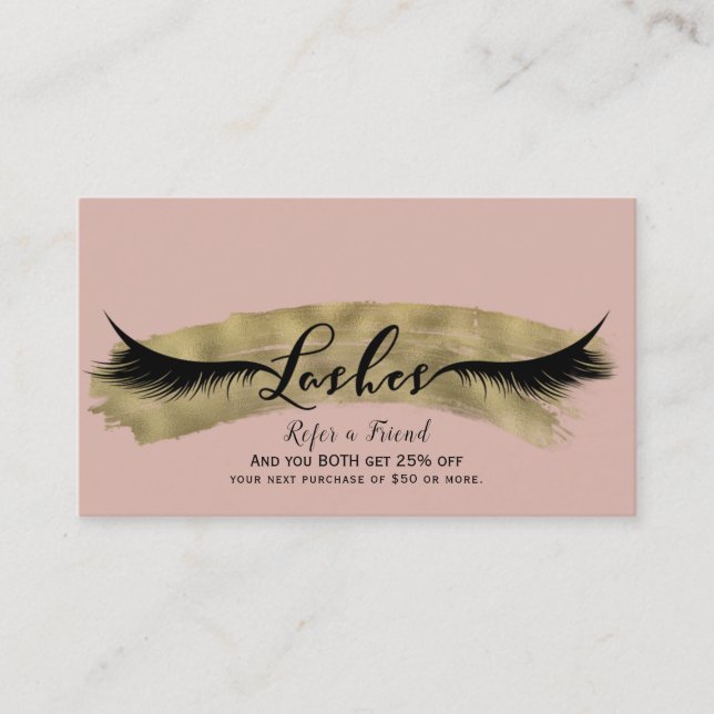 Rosa  och Shiny Guld Eyelash Refar en vän Rabattkort (Framsida)