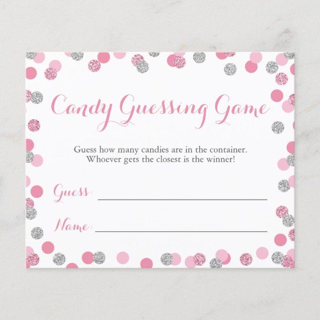 Rosa och Silver Baby Shower Candy Guessing Game (Framsida)