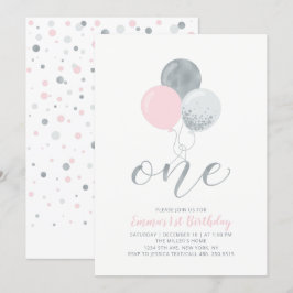 Rosa och Silver-ballonger | En första flicka Inbjudningar