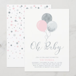 Rosa och Silver-ballonger | Oh Flicka Baby Shower Inbjudningar
