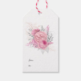 Rosa och silver blomster presentetikett