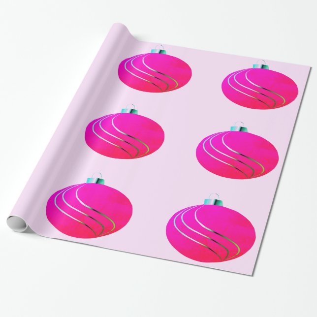 Rosa och Silver Bulb Wrapping Papper Presentpapper (Utrullad)